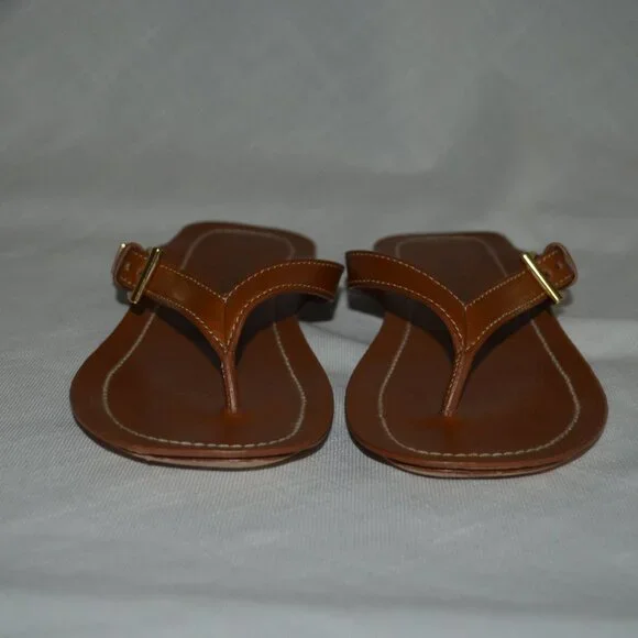 $995 Sz 37 6.5 Prada Brown Leather Calfskin Buckle Flat Thong Sandals - Picture 5 of 12